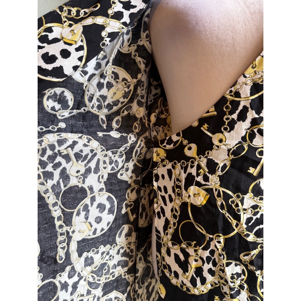 TOP SHOP Black White Gold Chain Print Wrap Maxi Dress Puff Sleeve hearts stars 4 - Picture 3 of 5